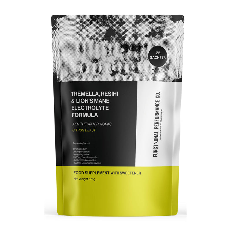 Electrolyte Powder with Lion’s Mane, Reishi & Tremella | 800mg Sodium + 200mg Potassium + 30mg Magnesium | Hydration, Focus & Recovery | 25 Sachets | Sugar Free Citrus Blast