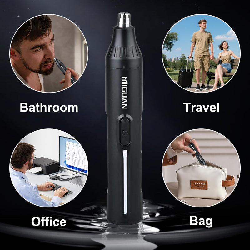 Fululuer Nose Hair Trimmer for Mens and Women | Rechargeable 4-in-1 Ear, Nose, Eyebrow & Beard Trimmers | 8500 RPM | USB Charging | Washable, LED Indicator (Matte Black) Matte Black
