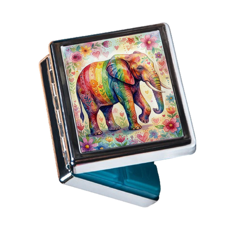 Weekly Pill Organizer, Metal Pill Box with 8 Compartments, Small Travel Pill Case for Purse Pocket, Medicine Vitamin Supplement Organizer (Rainbow Elephant) Rainbow Elephant
