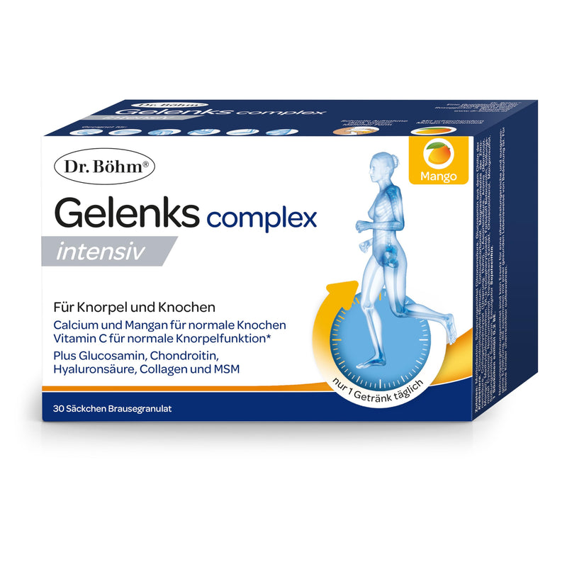 [Australia] - Dr. Böhm Joint complex intensive: For joints, bones, cartilage & intervertebral discs, drinking powder with joint nutrients, calcium & vitamin D, with mango flavor, 30 pieces 