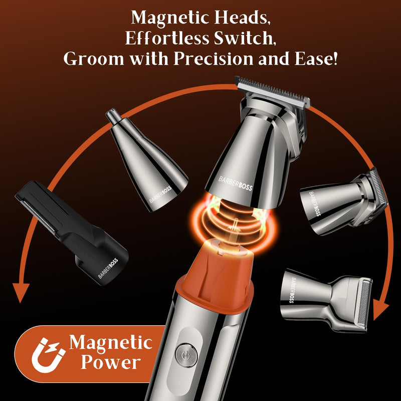 [Australia] - BarberBoss Beard Trimmer, Hair Clipper for Men, 5 in 1 Grooming Kit for Men, Beard Trimmer Set for Men, Detail Shaver, Precision Hair Trimmer for Nose, Ears and Body, QR-6010 