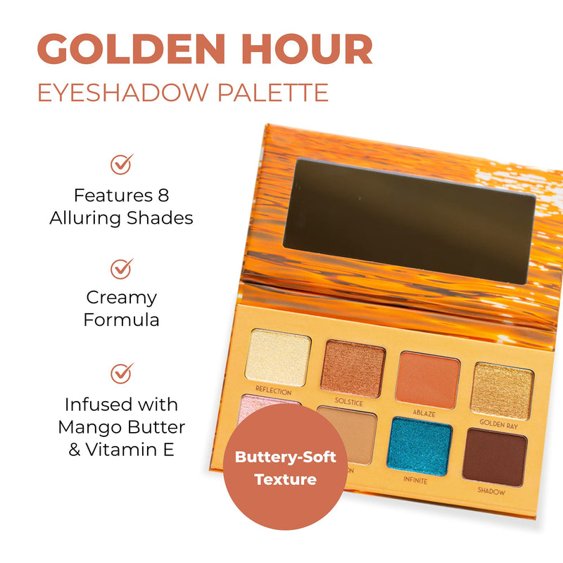 [Australia] - Beauty for Real Golden Hour Eyeshadow Palette - Eight Shades with Matte & Shimmer Finishes - Infused with Mango Butter & Vitamin E - Cruelty Free, Vegan 