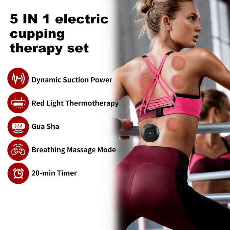 [Australia] - Smart Cupping Massage Therapy Set 2 Pcs, Electric Therapy Massager Kit, Therapy Device, Gua Sha Massage Tool for Pain Relief, Neck Shoulder Back Muscle Soreness (Black) Black 