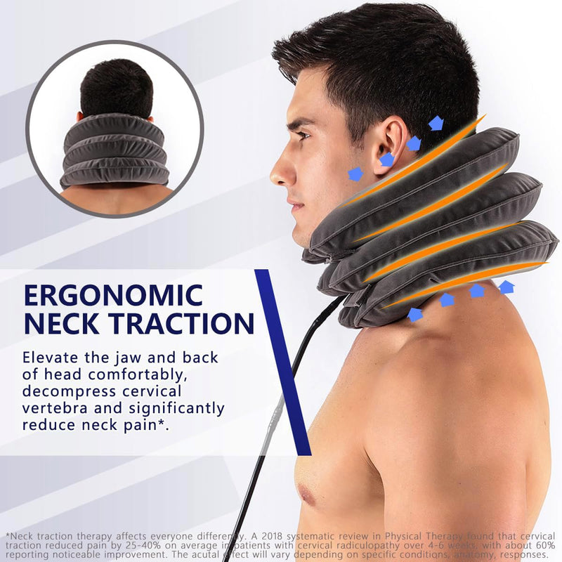 [Australia] - S Cervical Neck Traction Device for Instant Neck Pain Relief - Inflatable & Adjustable Neck Stretcher Neck Support Brace, Neck Traction Pillow for Home Use Neck Decompression (Classic Gray) 