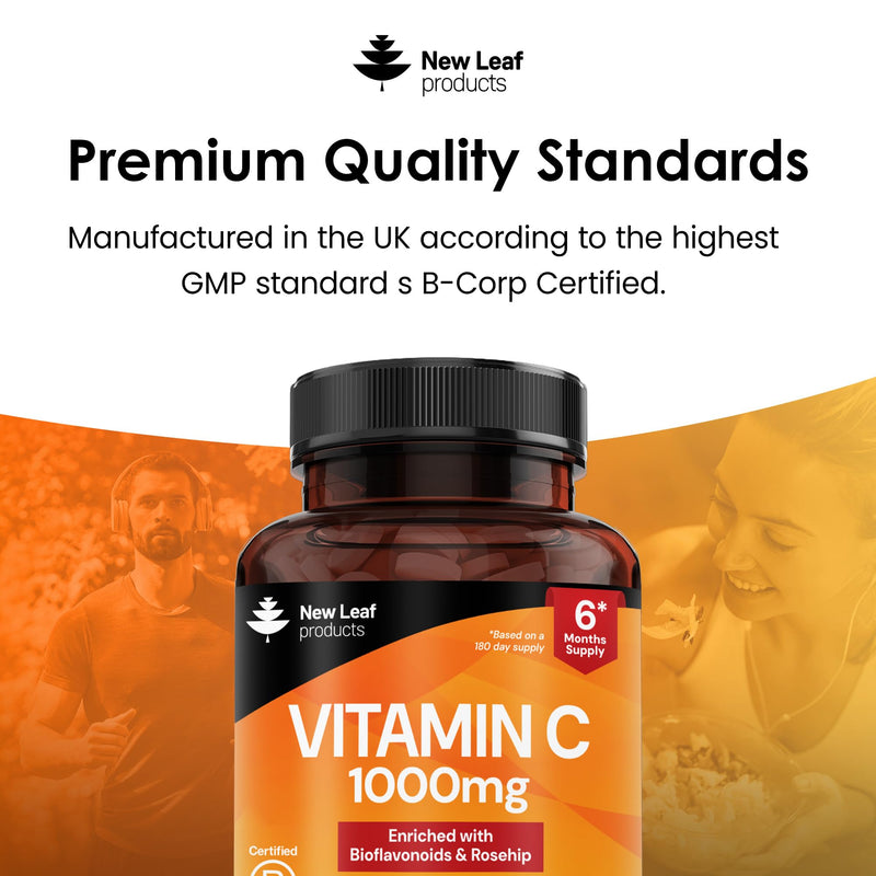 Vitamin C Tablets 1000mg - Enriched with Bioflavonoids & Rosehip - Premium Vitamin C Supplements - 360 Vegan Vitamin C Tablets High Strength Ascorbic Acid VIT C for Normal Immune System UK Made 360 count (Pack of 1)