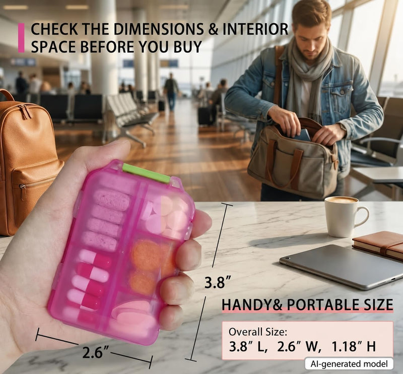 Pill Organizer with 161 Medicine Labels, Daily Travel Pill Case (Purple) | Compact 10-compartment pill case and pill box with 161 medicine labels for 7-day planning, vitamins, supplements, and travel Purple Standard