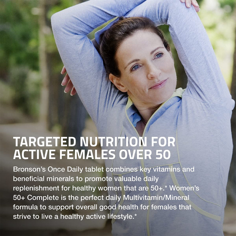 Bronson ONE Daily Women 50+ Complete Multivitamin Multimineral, 180 Tablets | Once-Daily, Targeted Nutrition For Active Women Over 50, Non-GMO, Gluten-Free, Soy-Free 180 Count (Pack of 1)