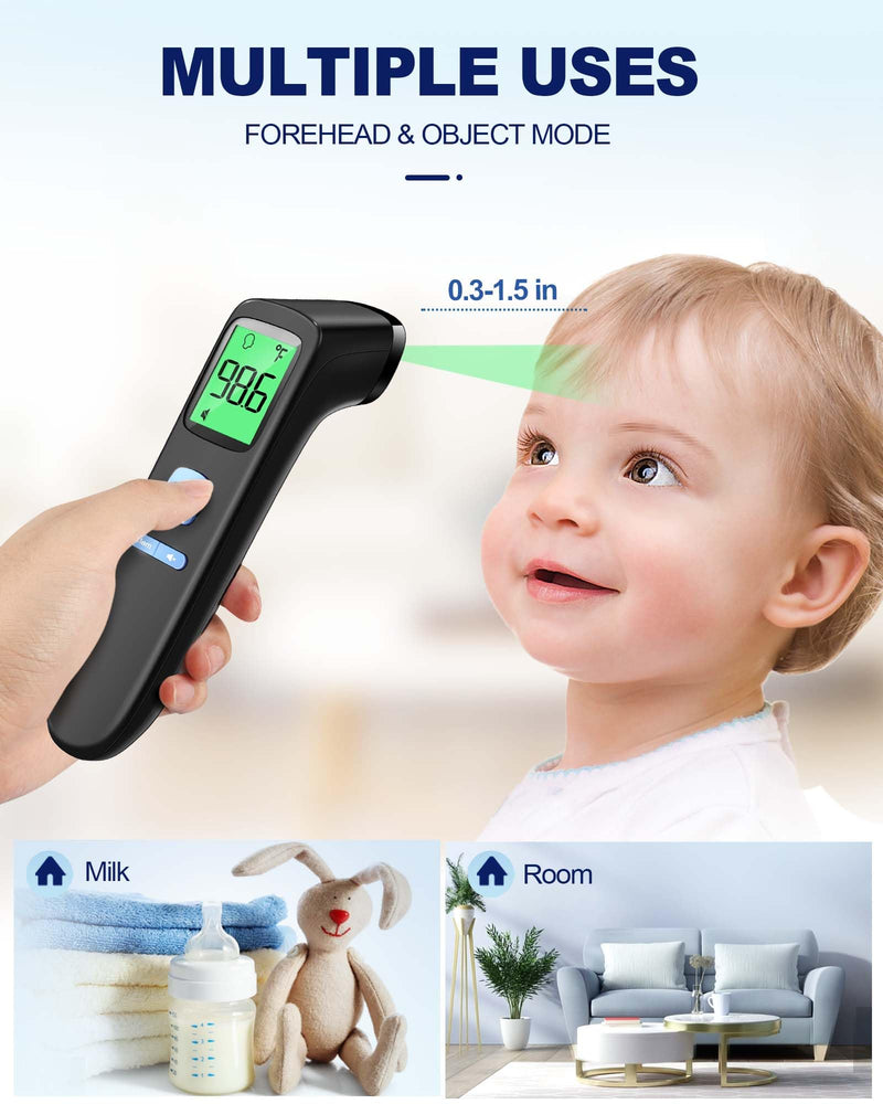[Australia] - ANMEATE No-Touch Forehead Thermometer for Adults, Infrared Digital Thermometer for Kids, Touchless Baby Thermometer, Accurate Reading with Large Display, Mute Mode, Memory Recall, Fever Alarm Black 
