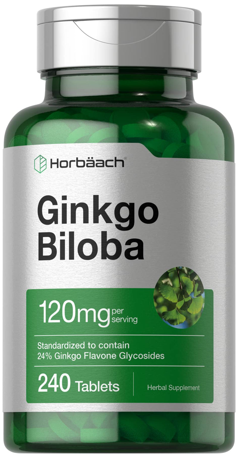 Horbäach Ginkgo Biloba 120mg | 240 Tablets | Gluten Free & Non-GMO Supplement