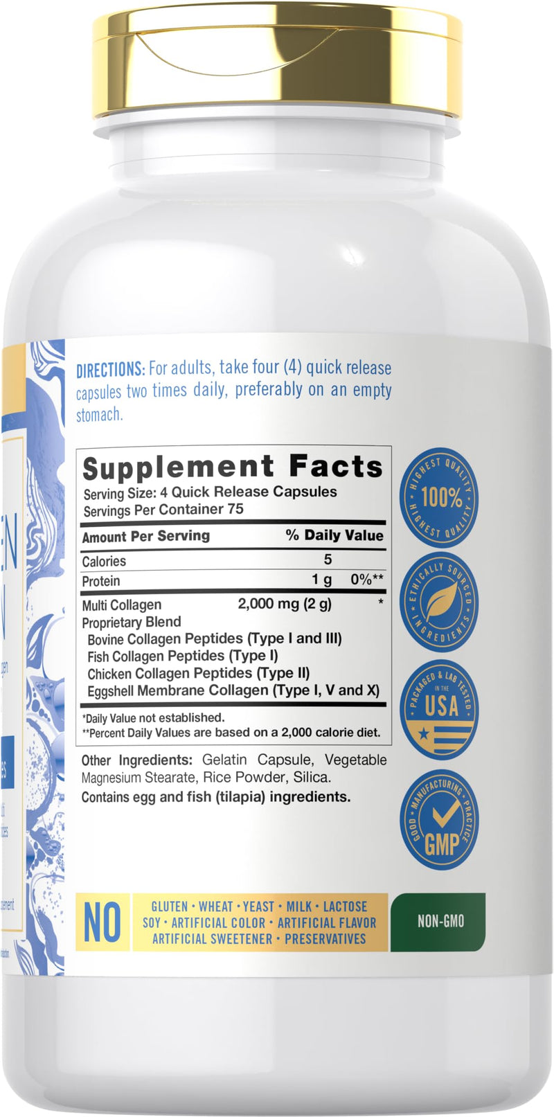 Carlyle Multi Collagen Protein Capsules 2000mg | 300 Count | Type I, II, III, V, X | Collagen Peptide Pills | Keto & Paleo Friendly | Gluten Free, Non-GMO Supplement 300 Count (Pack of 1)