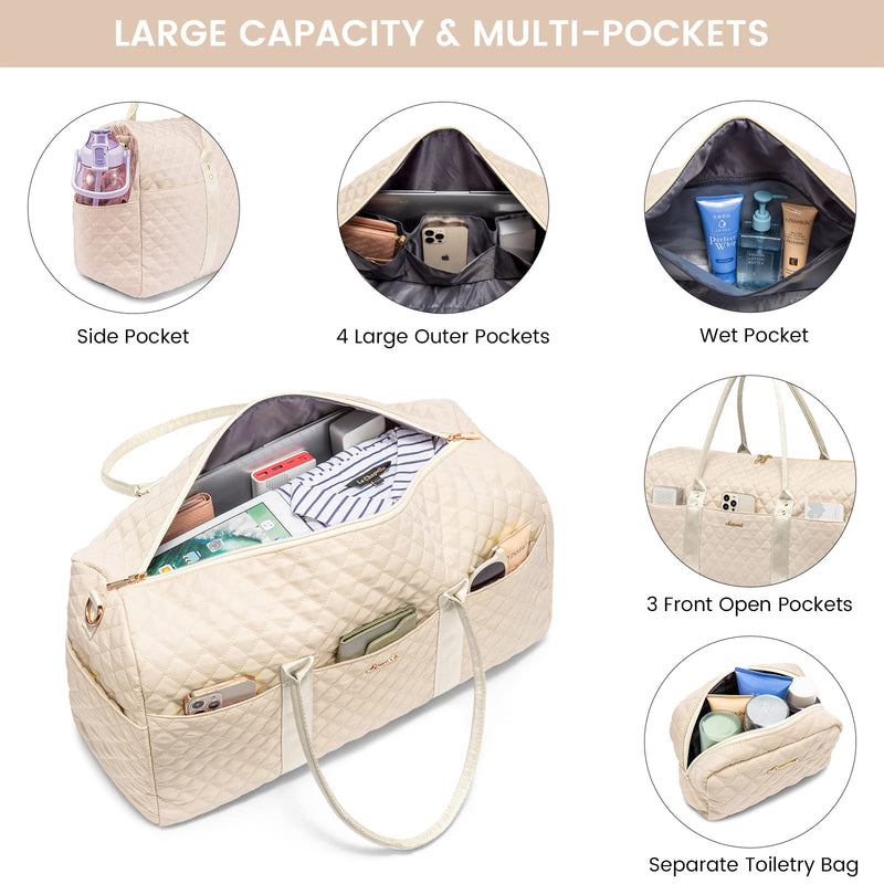 LOVEVOOK Travel Duffle Bag, Weekender Bags for Women with Shoe Compartment, Quilted Carry on Overnight Bag with Toiletry Bag, Hospital Bags for Labor and Delivery, Gym Duffel Bag with Wet Pocket