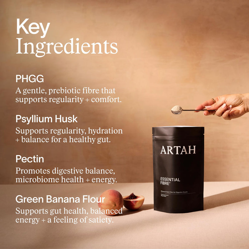 ARTAH Essential Fibre+ – Advanced Daily Fibre Powder with 7 g Plant Fibre per Serving • 11 Botanicals + Low-FODMAP Formula for Digestive Health, Appetite Control & Regularity