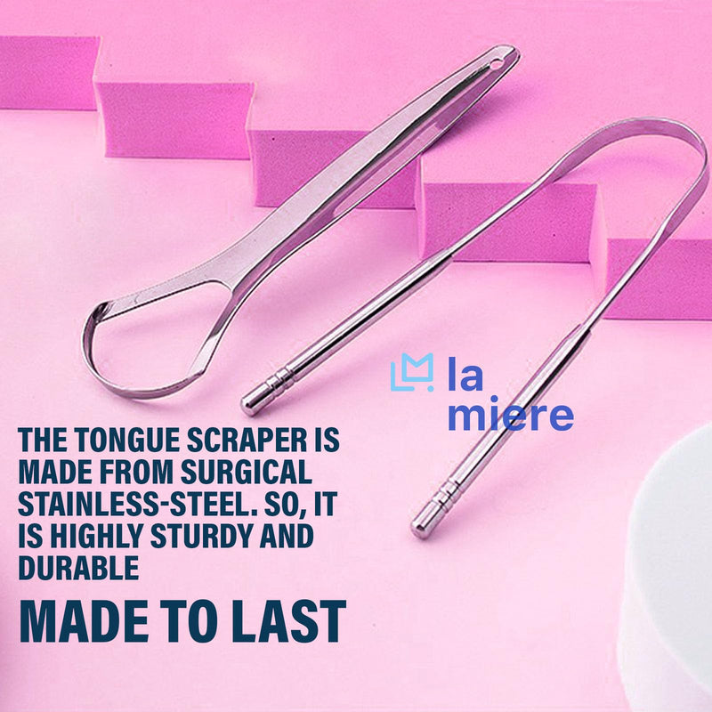 [Australia] - Tongue Scraper (2 Pack), 100% Stainless Steel, Easy to Use Tongue Scraper for Adults, Tongue Cleaner for Oral Care & Hygiene with Natural Cotton Bag Silver 