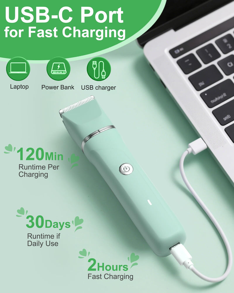 Bikini Trimmer for Women - 3 in 1 IPX7 Waterproof Electric Razors for Women,Body Pubic Hair Electric Shaver for Womens & Facial Hair Remover,Rechargeable Wet/Dry for Body,Underarm,Leg(Mint Green)