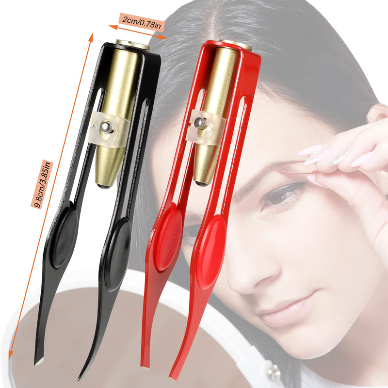 [Australia] - Pack of 2 Tweezers with LED Light Tweezers Eyebrow Plucking Hair Removal Illuminated Tweezers Make Up Stainless Steel Eyebrow Tweezers Women Precision Eyebrow Tools Hair Removal Black Red 
