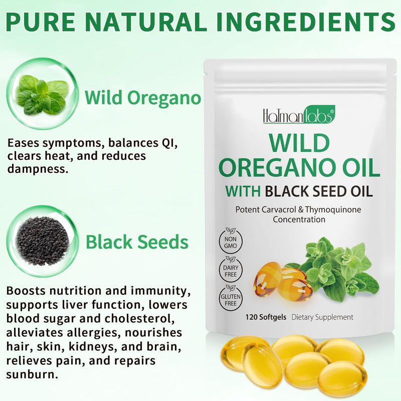 [Australia] - Oil of Oregano Softgels,Oregano Oil Capsules Organic,2-in-1 6000mg Oil of Oregano with Black Seed Oil 200mg,Oregano Oil with Black Seed Oil Softgels,120 Softgel Capsules 1 Count (Pack of 1) 
