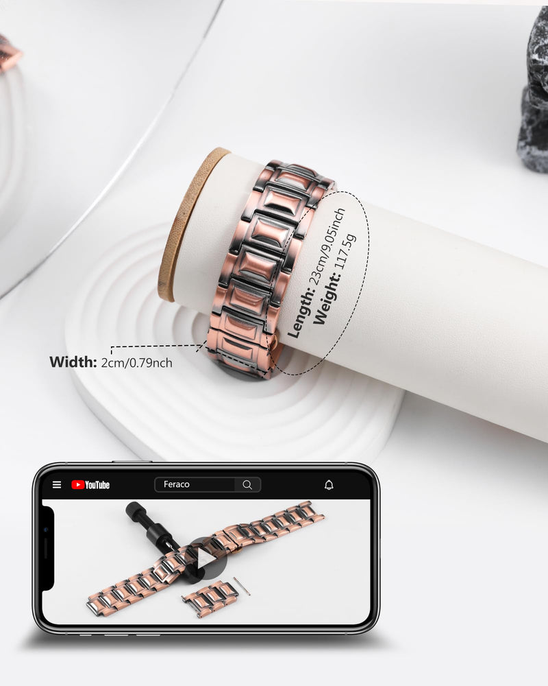 [Australia] - Feraco Copper Magnetic Therapy Bracelet for Men with 5X Strength Magnets,99.99% Pure Copper Therapy Bracelet with 5000 Gauss Magnets Copper-Rivets 