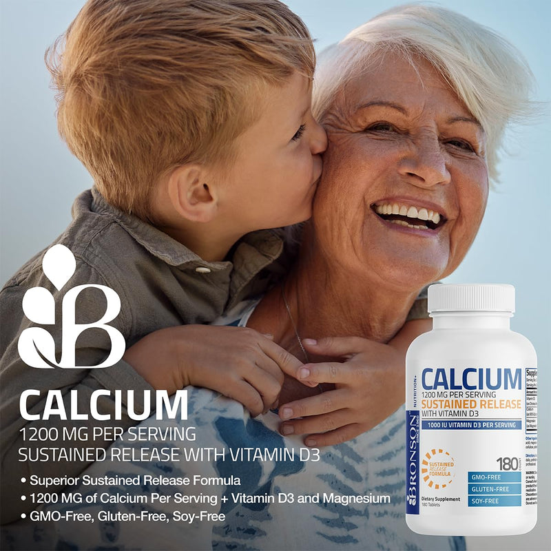 Bronson Calcium 1200 mg Sustained Release + Vitamin D3 1000 IU, 90 Tablets | Magnesium 80 mg, Bone Health Support, Steady Calcium Release, Non-GMO, Gluten-Free & Soy-Free 90 Count (Pack of 1)