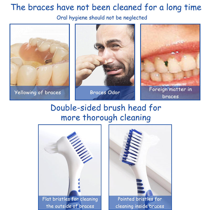 [Australia] - Pack of 4 denture toothbrushes, portable denture cleaning brushes, double-sided denture cleaning brushes, toothbrush for braces, toothbrush with multi-layers for denture care (4 colors) 