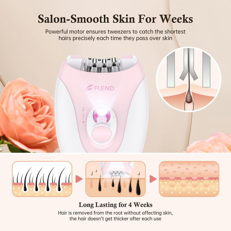 [Australia] - Epilator, Epilators Hair Removal for Women - 2-Speed Epilator with 36 Tweezers & Massage Pad, Rechargeable LED Hair Removal Device for Face/Bikini/Arms/Legs/ Light-pink-04 