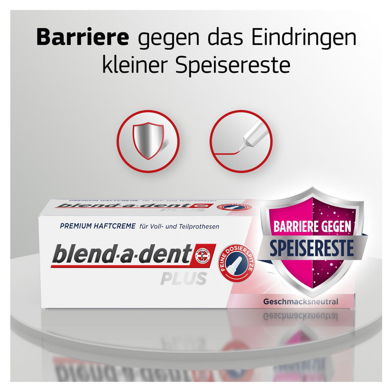 [Australia] - Blend-a-dent Plus Barrier Against Food Residues Premium Adhesive Cream, for Full and Partial Dentures, Neutral in Taste, Made in Germany, 4x 40g Pack 