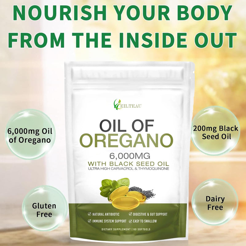 [Australia] - Oil of Oregano with Black Seed Oil,6000mg Oregano Oil Capsules,Non-GMO,Gluten Free,Antioxidant & Immune Support (1) 1 