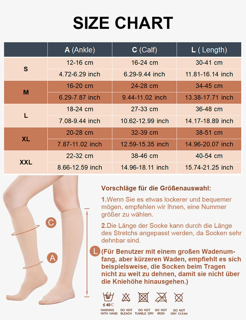 [Australia] - 2 pairs of medical compression stockings for women and men, 20-30 mmHg, class 2, closed toe area, graduated support, support stockings for varicose veins, edema, flight L, 2 x beige 