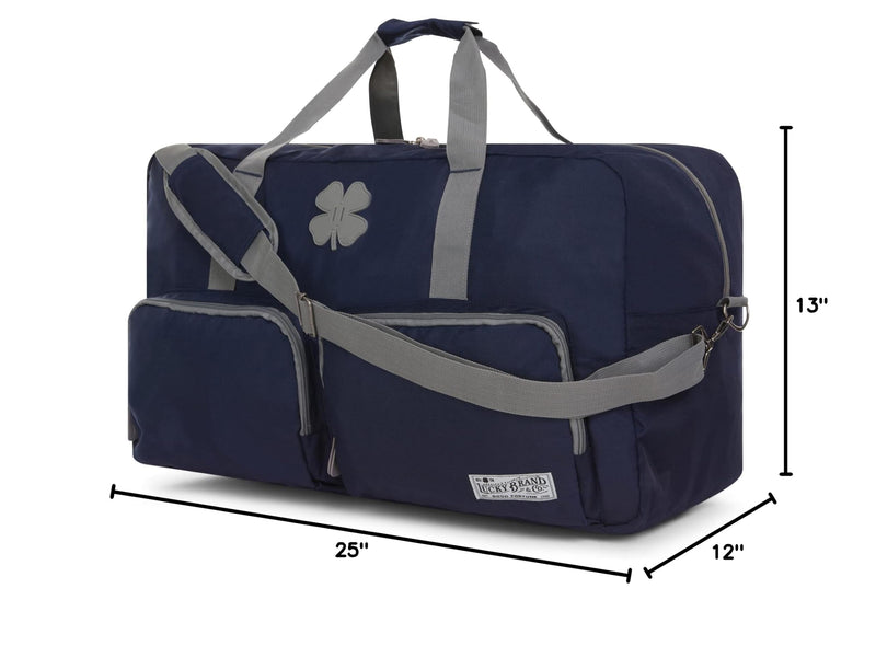 Lucky Brand Large Duffle Bag for Travel, Foldable Weekender Overnight Bag | Travel Duffel bag, Adjustable Shoulder Strap, Front Zip Pockets, Spacious Capacity, Unisex Lightweight Travel Bag for Flights Navy 65L