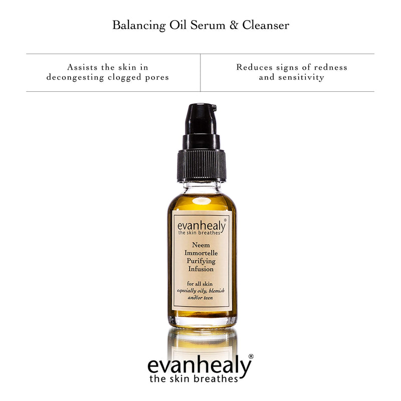 evanhealy Neem Immortelle Purifying Infusion | Facial Oil Serum & Cleanser for Congested & Sensitive Skin | Pore Minimizer Serum for Face | Balancing Ayurveda Oil For Face | Vitamin E Oil Face Serum