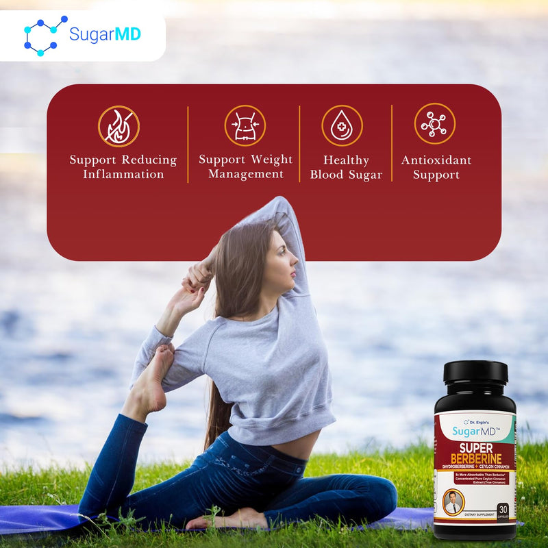 [Australia] - SugarMD Super Berberine Supplement – 250mg GlucoVantage Dihydroberberine with 4000mg Ceylon Cinnamon - 5X More Effective Than Regular Berberine – 30 Capsules (30 Day Supply) 