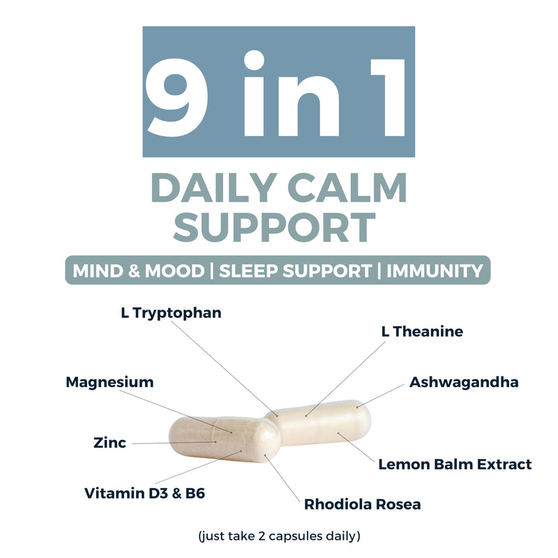 Calm & Sleep Support Capsules – Magnesium Glycinate, Ashwagandha KSM-66, L-Theanine & Lemon Balm for Relaxation, Stress Relief & Night-Time Unwind – 60 Capsules – Calma Pact