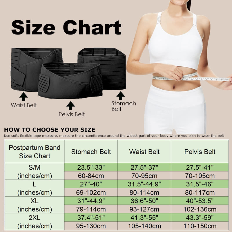 [Australia] - 3 in 1 Postpartum Belly Band Wrap Support Recovery Girdles Abdominer Binder Post Surgery Belly&Waist&Pelvis Support Belt & Back Brace (Black, Large) Black 
