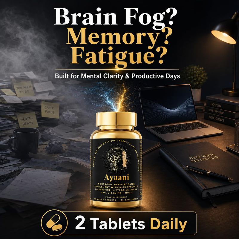 Focus Brain Booster & Memory Supplement | 25-in-1 Caffeine-Free Nootropic with Alpha GPC 300mg, Citicoline & L-Theanine | Brain Fog, Fatigue, Focus & Mental Clarity | 60 Vegan Tablets