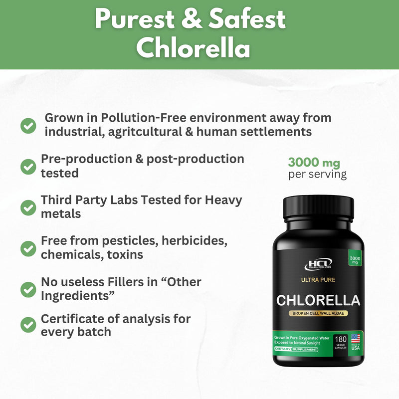 [Australia] - Chlorella Capsules 3000 mg - Cracked Cell Wall Blue Green Algae Supplement - Best Natural Detox Cleanse - Plant Vitamins Minerals Chlorophyll Vegan Protein Powder Pills - Made in USA 