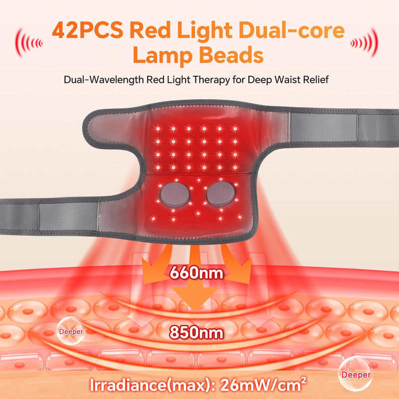 Red Light Knee Wrap with Heat & Vibration, 660nm & 850nm Light, 3 Vibration Modes, 5000mAh Cordless Heated Wrap for Daily Comfort, Suitable for Knee Elbow Shoulder Grey