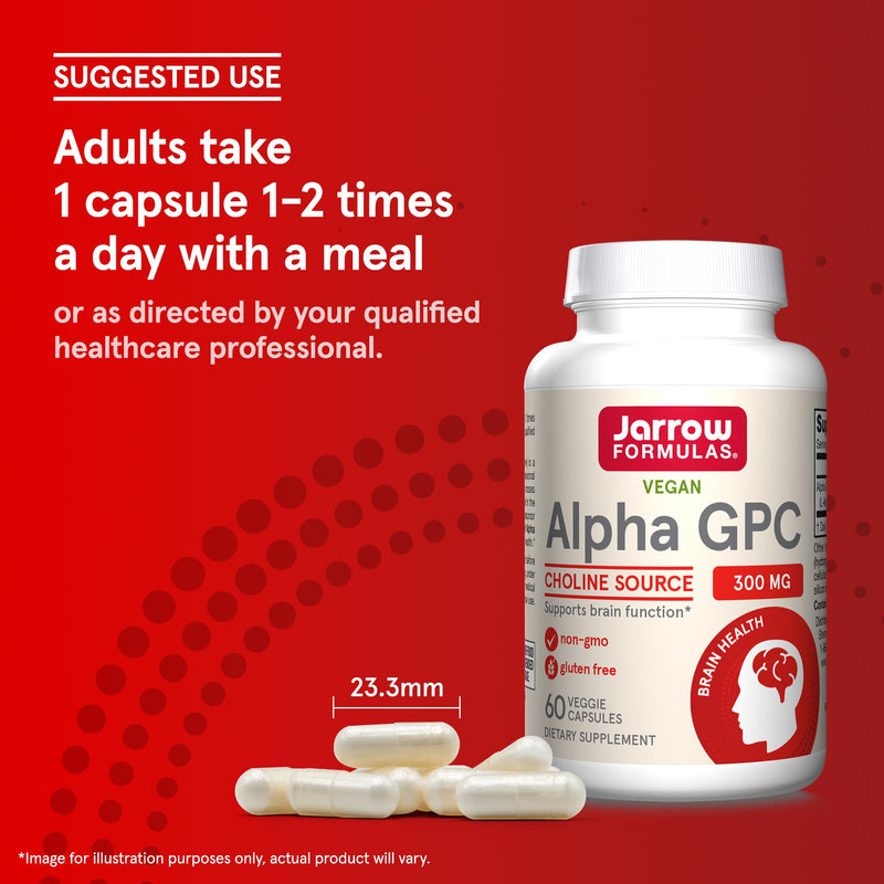 [Australia] - Jarrow Formulas Alpha GPC, 300mg, Dietary Supplement, Brain Health Supplements for Adults, 60 Veggie Capsules, 30 Day Supply 60 Count (Pack of 1) 