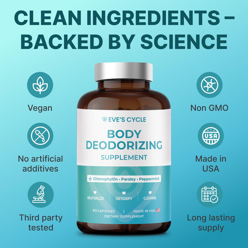 [Australia] - Body Deodorizing Supplement ‚Äì Natural Internal Deodorant Chlorophyll Capsules with Chlorophyllin, Parsley & Peppermint ‚Äì 60 Vegan 500mg+ Chlorophyll Pills ‚Äì Daily Detox & Cleanse Support ‚Äì Made in USA 