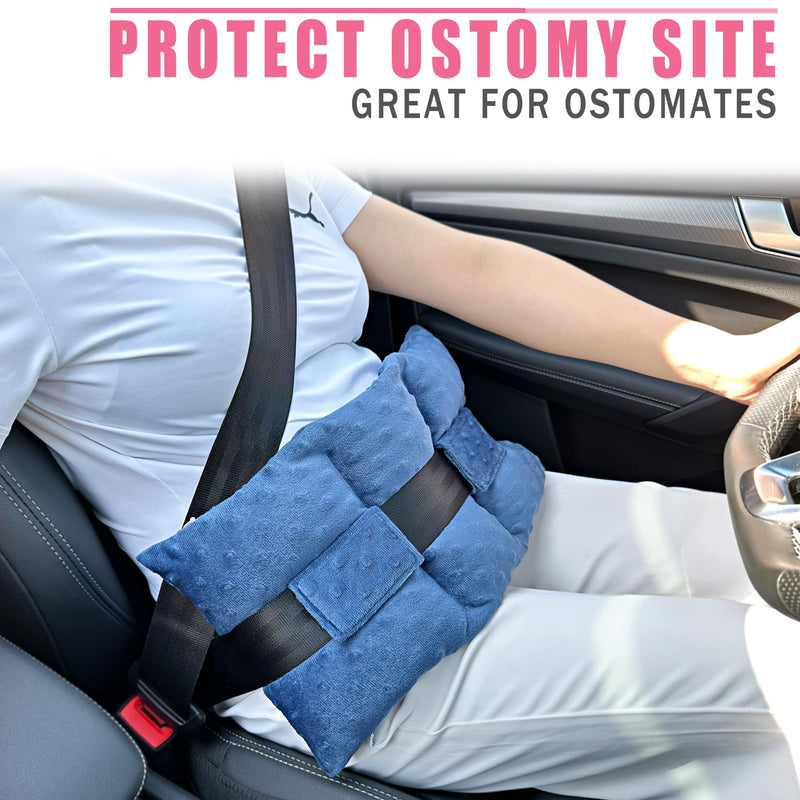 Ostomy Seatbelt Pillow, Ostomy Driving Protector, Stoma Shiled Ileostomy Urostomy Riding Guard, No Squeezing, Ostomate Must Have Supplies, Minky Dot Denim Blue