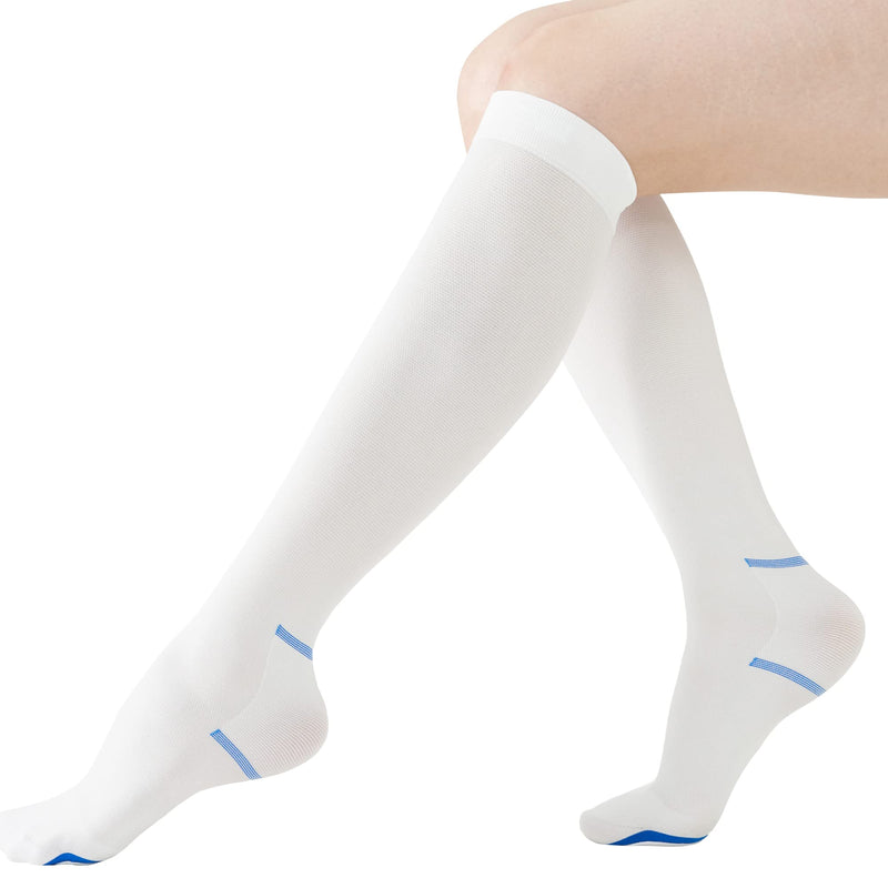 Anti Embolism Compression Stockings for Women and Men Ted Hose Socks 15-20 mmhg Moderate Level With Inspect Toe Hole Medium White