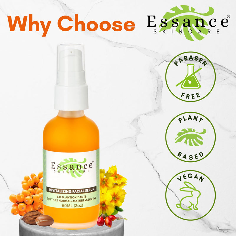 Essance Face Serum 2 oz | Hydrating Facial Serum with Sea Buckthorn | Vitamin Jojoba, Argan Oil | Lightweight, Vegan, Paraben & Sulfate Free | Day, Night & Travel | All Skin Types | Women, Men