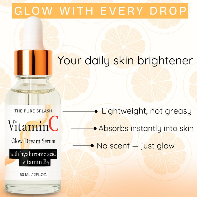 Vitamin C Face Serum 10% – with Hyaluronic Acid & Vitamin B5 – Glow Serum for Face – Lightweight, Non-Greasy, Fragrance-Free – 60ml
