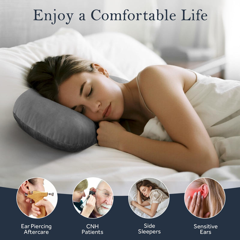 [Australia] - Ear Piercing Pillow for Side Sleepers, Larger Ear Hole Design for Comfortable Sleep, Adjustable Ear Pillows with Soft Washable Cover, Ideal for Ear Piercing Care and Support (Gray) Large 