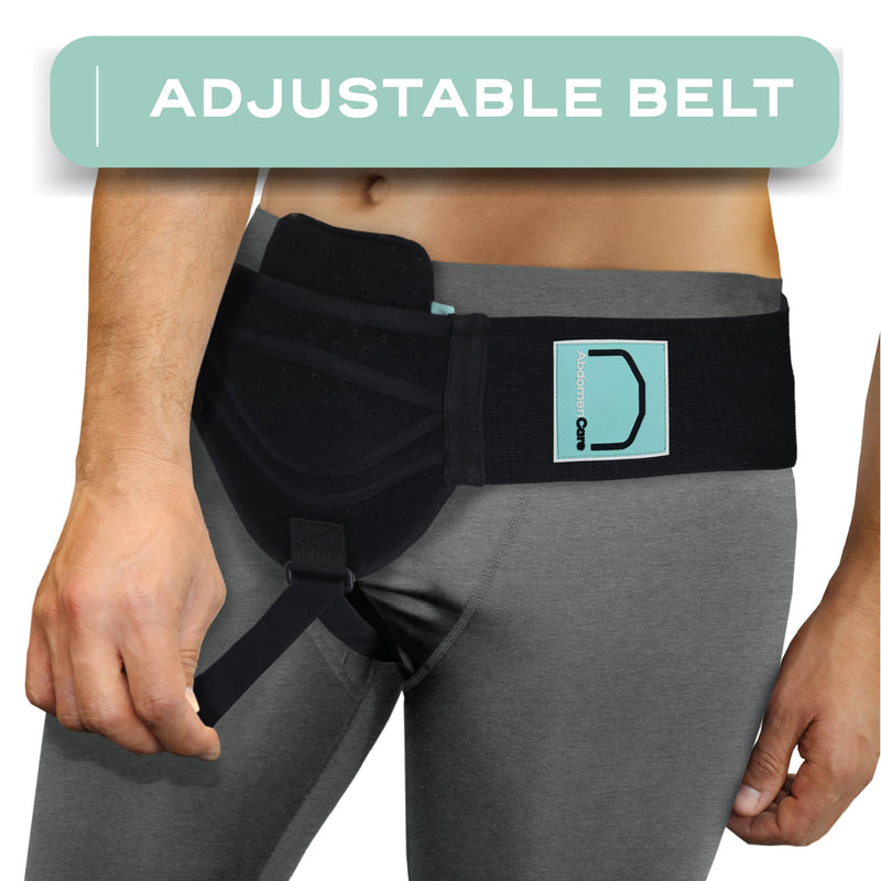 Abdomencare Inguinal Hernia Support Belt for Men & Women with 2 Compression Pads - Hernia Belt for Men Inguinal - for Left or Right Side Inguinal Hernias - Hernia Belts for Men Truss Support - S/M