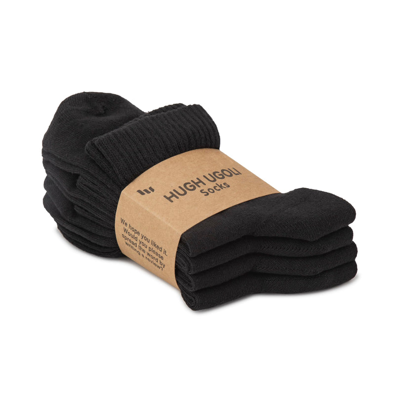 [Australia] - Hugh Ugoli Men's Cotton Diabetic Ankle Socks, Wide, Thin, Loose Fit and Stretchy, Seamless Toe & Non Binding Top, 4 Pairs 11-13 01- Black (4 Pairs) 