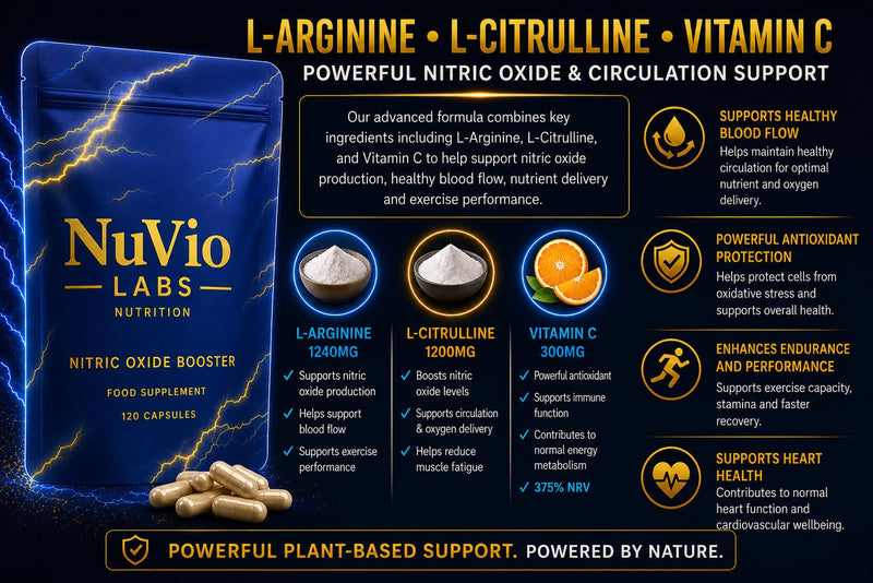 Nitric Oxide Supplement for Men - High Strength 3140mg Science Backed L-Arginine/L-Citrulline - Nitric Oxide Booster for Support of Blood Flow, Male Health, Energy & Gym Pump | Nuvio Labs Nutrition