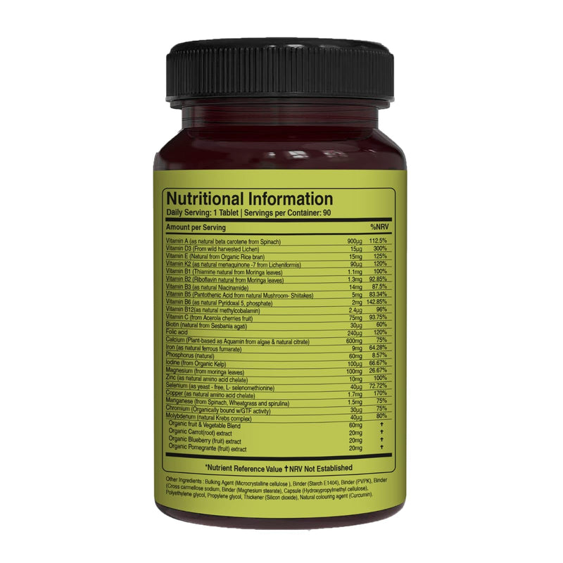 Pure Nutrition Whole Food Multivitamin for Women | 90 Tabs | One-A-Day | 100% RDA | 24 Natural Vitamins and Minerals | All Natural Plant Based Women's Multivitamin | 3 Months Supply