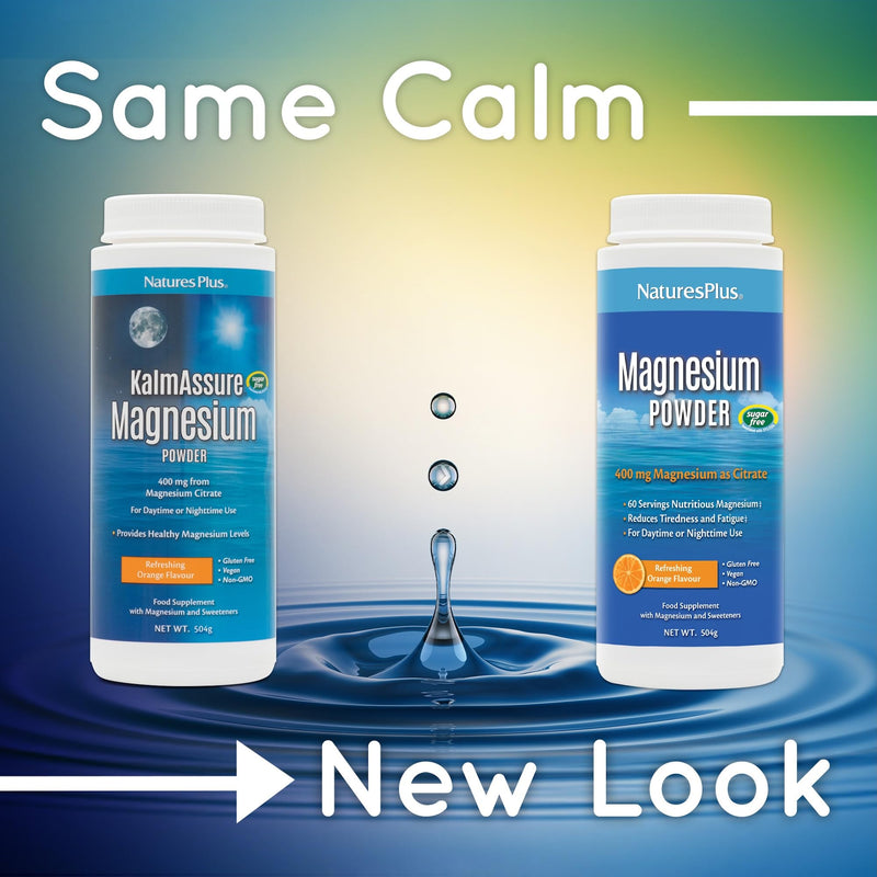 NaturesPlus Magnesium Powder Orange Flavour - 400mg Natural Magnesium Citrate Supplement, Easy to Mix - Energy and Relaxation for Mind and Body - Vegan, Gluten Free - 60 Servings