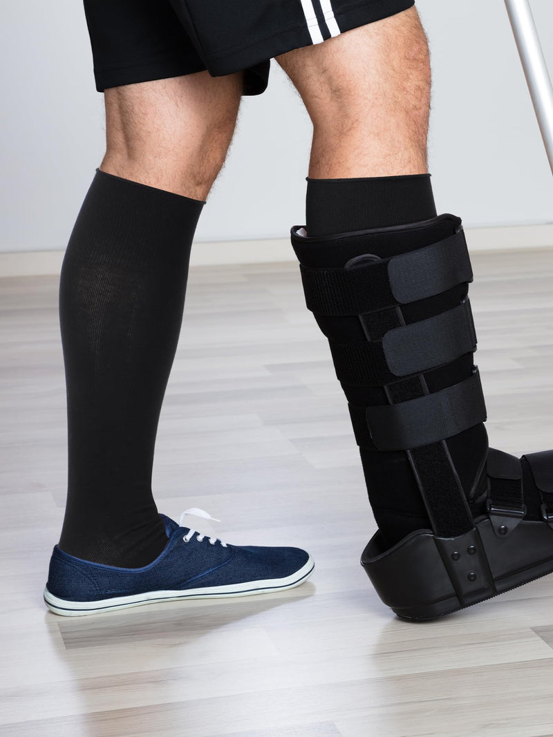 Shihanee 5 Pairs Seamless Walking Boot Socks Over The Calf Loose Fit AFO Tube Socks Liner for Cam Walker Orthopedic Boot Cast Black