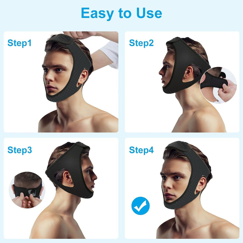 [Australia] - Snoring Chin Strap for Users,Anti Snoring Chin Strap for Sleeping, 2 Pack Adjustable Jaw Support Strap to Keep Mouth Closed, Snoring for Men Women, Comfort Fit Nighttime Sleeping Aid 2pack Black+grey 