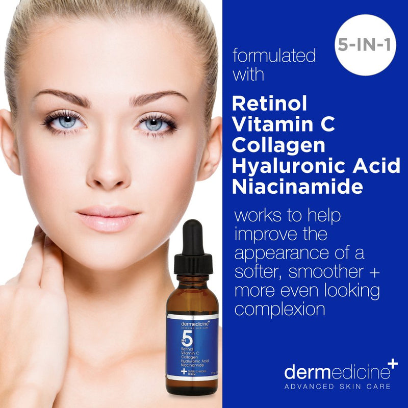 5-in-1 Face Serum and Cream Bundle, Retinol, Vitamin C, Niacinamide | With collagen and hyaluronic acid. May help reduce the appearance of fine lines, wrinkles and dark spots.